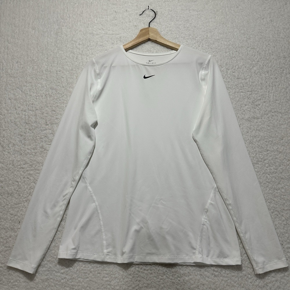 Nike Dri-FIT Team Pro Long Sleeve Allover Mesh in White Size L/G/G